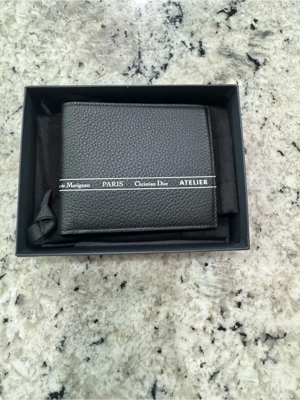 Rare Christian Dior Atelier Black Pebbled Leather Bi-Fold Wallet